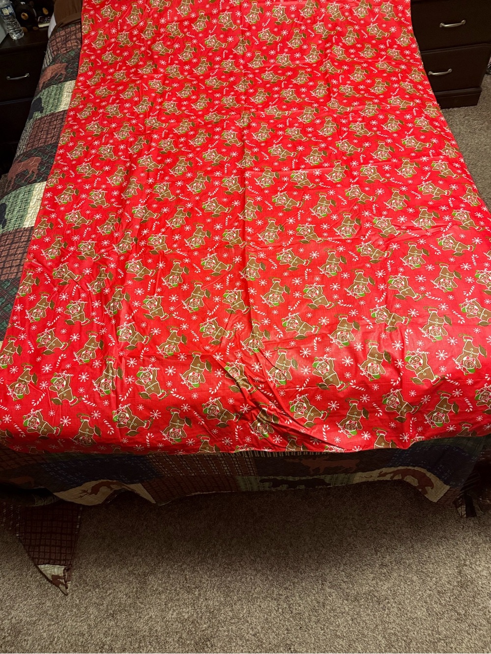 Festive Red Gingerbread Print Vinyl Table Cover